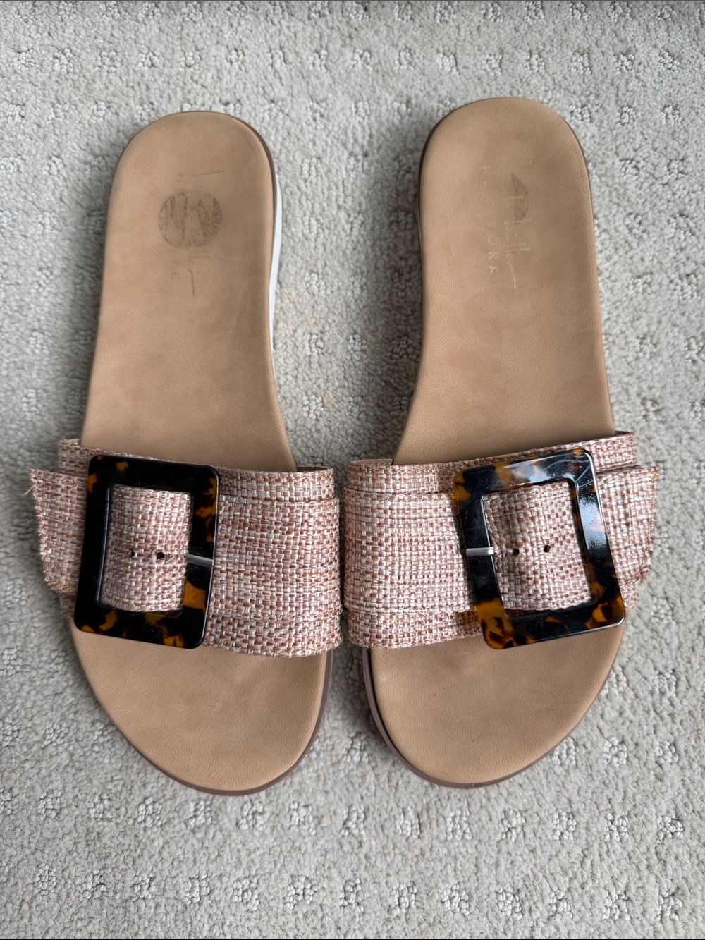 Woven Buckle Slide Sandals - Brown